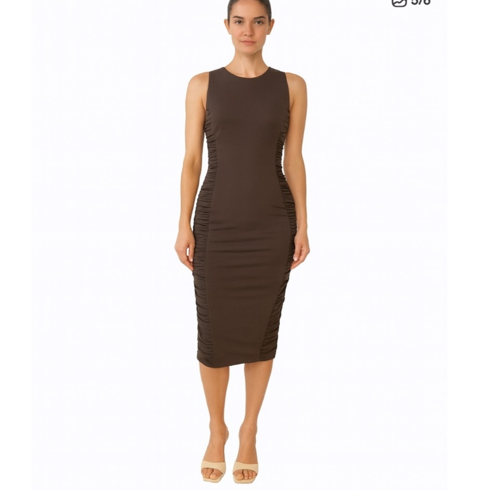 Calvin Klein brown midi dress rushed side size 8